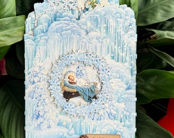 Personalized 3D Pop-Up Nativity Card, Custom Winter Wonderland Scene (Gift-Ready)