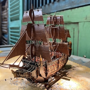 Handgemaakte 3D-pop-upkaart voor houten boot met aangepast naamplaatje - luxe wenskaart met led, verjaardagscadeau voor vader, echtgenoot, vriend