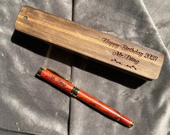 Engraved Fragrant Rosewood Pen and Box: Personalized Pen, Unique & Romantic Gift from Vietnam