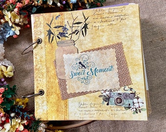 Handmade Vintage Scrapbook Album: "Sweet Moments" Photo Book