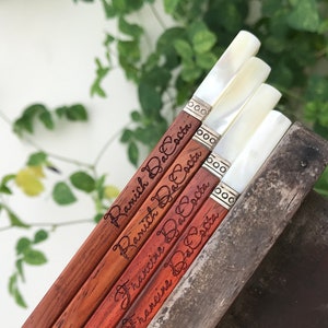 Personalized Rosewood Chopstick Set: Seashell Silver Tip, Hand-Knitted Pouch image 9
