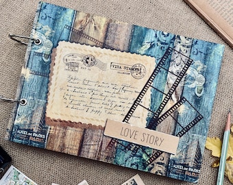 Album d'anniversaire DIY « Love Story » ; album de scrapbooking de mariage, album photo vintage DIY, album photo personnalisé, cadeau d'amour unique