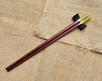 Engraved Rosewood Chopstick Set: Jade Amber Tips, Rest & Sleeve