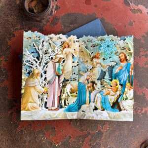 Carte printanière pour crèche de Noël avec style en zigzag, carte de voeux de vacances écologique fabriquée à la main, cadeau et décoration de printemps uniques image 3