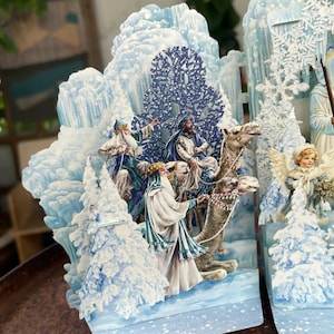Carte de printemps pop-up Winter Wonderland fabriquée à la main, carte de printemps 3D fantaisiste avec crèche et flocons de neige image 7