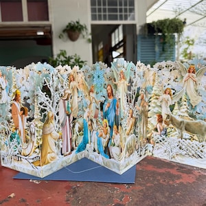 Kerststal Lentekaart in zigzagstijl, handgemaakte milieuvriendelijke kerstkaart, uniek lentecadeau en decor