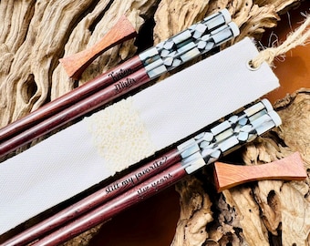 Personalized Rosewood Chopsticks, Mother of Pearl Inlay, Engraved Sushi Gift Set