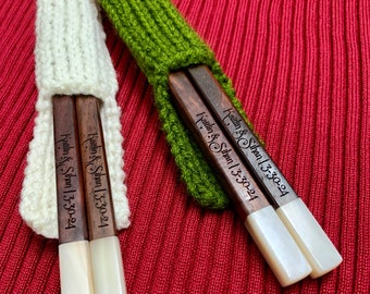 Engraved Chopsticks Seashell tip with wooden Rest and sleeve, Personalized Japanese chopsticks, wedding favor, love gifts, Engraved Gift