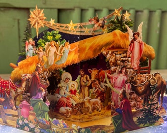 3D Pop Up Weihnachtskarte: Weihnachtskrippe, handgefertigte umweltfreundliche Weihnachtskarte, Geschenk für Kinder