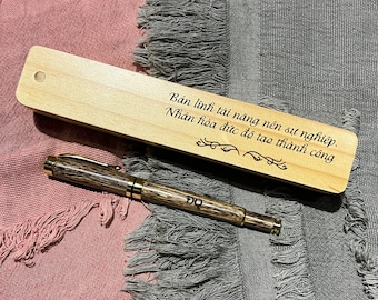 Engraved Agarwood Oud Pen Set with Custom Box - Personalized Wooden Pen, Deluxe Aromatherapy Scented Pen, Aesthetic School/Office Supplies