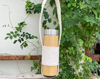 Personalized Bamboo Water Bottle with Stainless Steel Interior & Canvas Carrying Case (Engraving Included!)