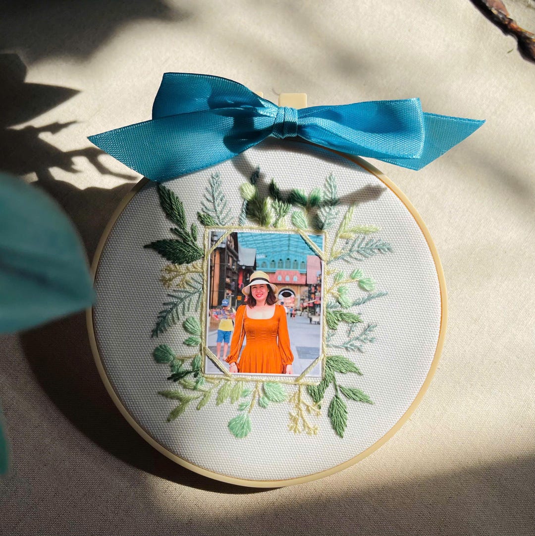 Custom Embroidered Photo Hoop Art: Personalized Floral Picture Frame - Etsy