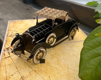 3D Pop Up Greeting Card: OLD BLACK CAR, Handcrafted Eco-friendly Holiday Greeting, Gifts under 20 usd, Gift for kids, Surprise pop-up card