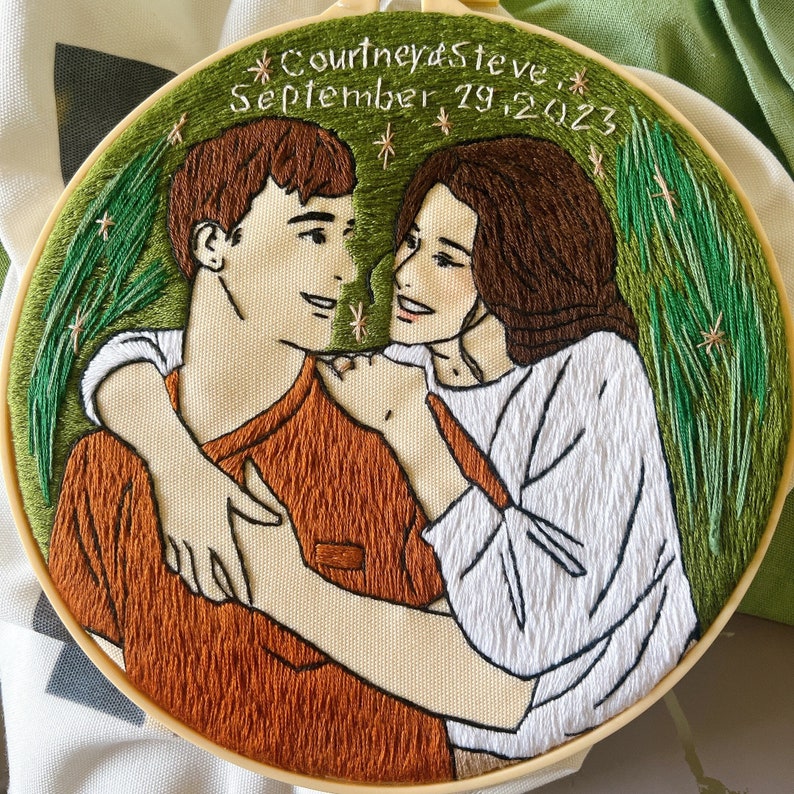 Embroidered portrait from photo, loved one portrait hand embroidery, pet embroidery, botanical embroidery, wedding gift couple unique image 7