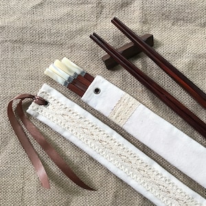 Rosewood Chopsticks Set: Silver Seashell Tip, Cotton Canvas Sleeve