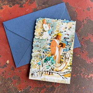 Carte printanière pour crèche de Noël avec style en zigzag, carte de voeux de vacances écologique fabriquée à la main, cadeau et décoration de printemps uniques image 2
