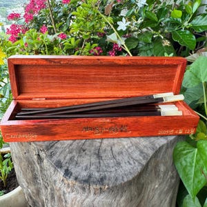 Engraved Rosewood Chopstick Box: Personalized Wedding Favor, 10 Pair Capacity