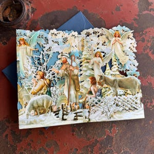 Carte printanière pour crèche de Noël avec style en zigzag, carte de voeux de vacances écologique fabriquée à la main, cadeau et décoration de printemps uniques image 4