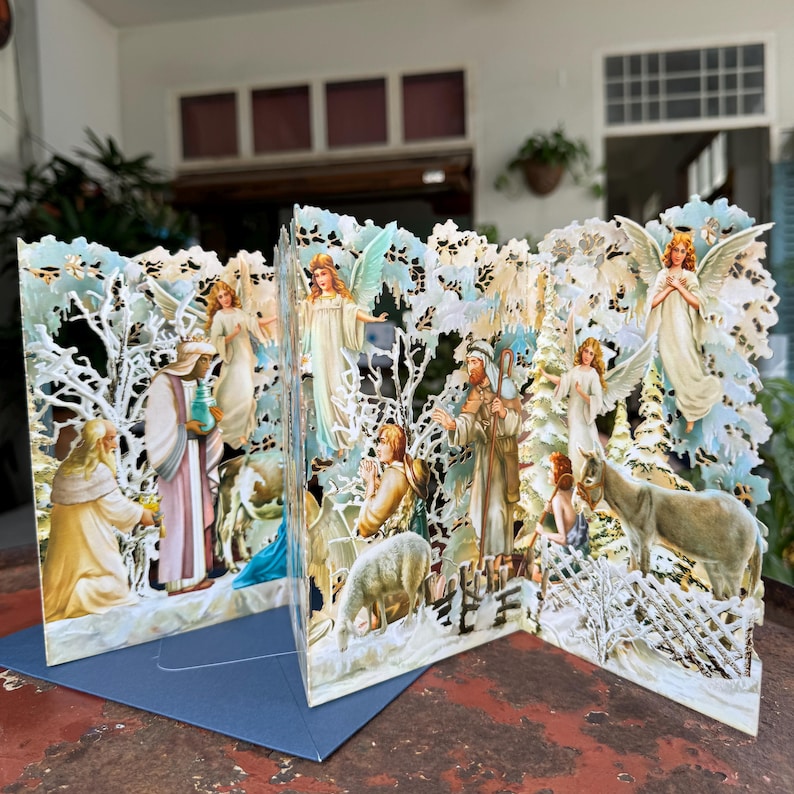 Carte printanière pour crèche de Noël avec style en zigzag, carte de voeux de vacances écologique fabriquée à la main, cadeau et décoration de printemps uniques image 7
