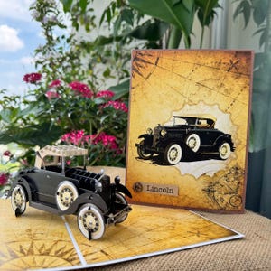 Benutzerdefinierter Name 3D alte schwarze Autokarte - Handgefertigte Vintage Auto Begrüßung, 4 Personalisierungsstile, einzigartige Geburtstagskarte für Autoliebhaber