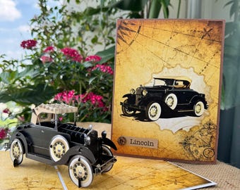 Carte d'anniversaire 3D noire avec nom personnalisé - voeux automatiques vintage fabriqués à la main, 4 styles de personnalisation, carte d'anniversaire unique pour les amateurs de voitures