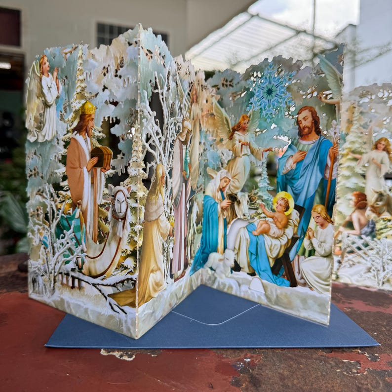 Carte printanière pour crèche de Noël avec style en zigzag, carte de voeux de vacances écologique fabriquée à la main, cadeau et décoration de printemps uniques image 6