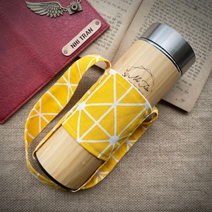 Engraved water bottle + canvas strap, Personalized Tumbler, Bamboo bottle, name water bottle, Personalized thermos, unique love gifts