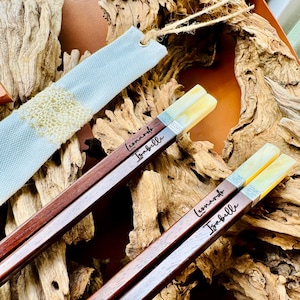 Personalized Rosewood Chopstick Set: Seashell Silver Tip, Hand-Knitted Pouch image 15