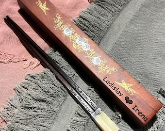 Engraved Rosewood Chopsticks Box: Personalized Wedding Favor