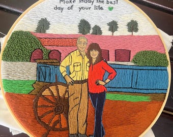 Custom Family Portrait Embroidery: Hand-stitched Cotton Canvas Art