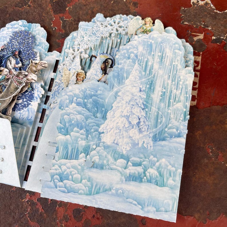 Carte de printemps pop-up Winter Wonderland fabriquée à la main, carte de printemps 3D fantaisiste avec crèche et flocons de neige image 10