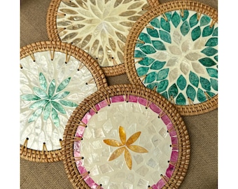Handwoven Rattan Placemats – Mother of Pearl Inlay, Vietnamese Decor