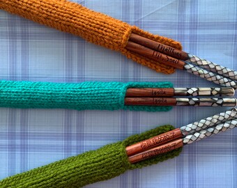 Engraved Rosewood Chopsticks: Mother-of-Pearl Tips, Knitted Sleeve