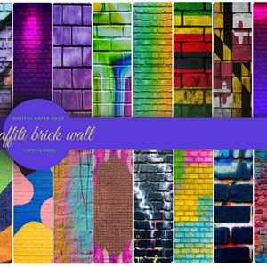 Graffiti brick wall colorful background Digital Papers