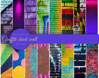 Graffiti brick wall colorful background Digital Papers