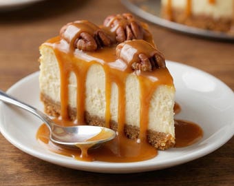 Caramel Pecan No-Bake Cheesecake Recipe PDF, Easy Creamy Dessert, Gourmet Holiday Baking Guide
