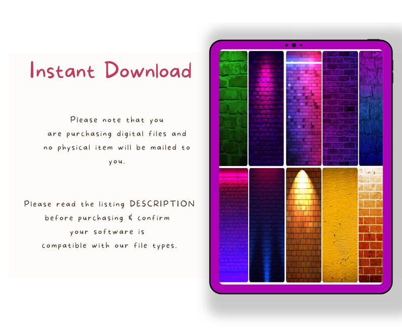 Graffiti Brick Wall Neon Light Background Digital Papers Etsy