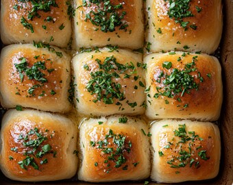 Soft Garlic Herb Dinner Rolls Recipe PDF, Fluffy Homemade Bread Digital Download