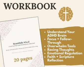 ADHD Workbook for Adults | Focus, Overwhelm & Self-Understanding Tools | Christian Printable