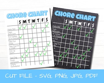 Chore Chart SVG PNG PDF jpg Cut File, Printable Chore Chart, Responsibility Chore Chart, Kids Daily Task List, Kids Checklist, Digital Chore