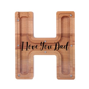 Regalo personalizado para el Día del Padre, alcancía con inicial, regalo para él, primer regalo del Día del Padre, ideas de regalo para papá, alcancía de madera auténtica.
