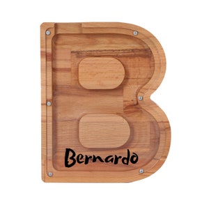 Caja de dinero con letras personalizadas, caja de almacenamiento de madera personalizable, alcancía con iniciales, regalo de alcancía para niños, decoración de alcancía para niños