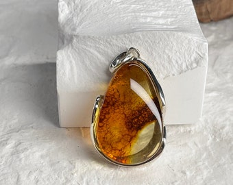 Natural Baltic Cognac Amber Pendant on 925 Silver, Elegant Pendant, Amber Pendant