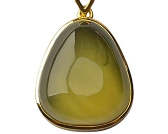 RARE Genuine Natural Baltic Tear Drop Shaped Green Amber Pendant on 18k Gold Plated Silver Handmade