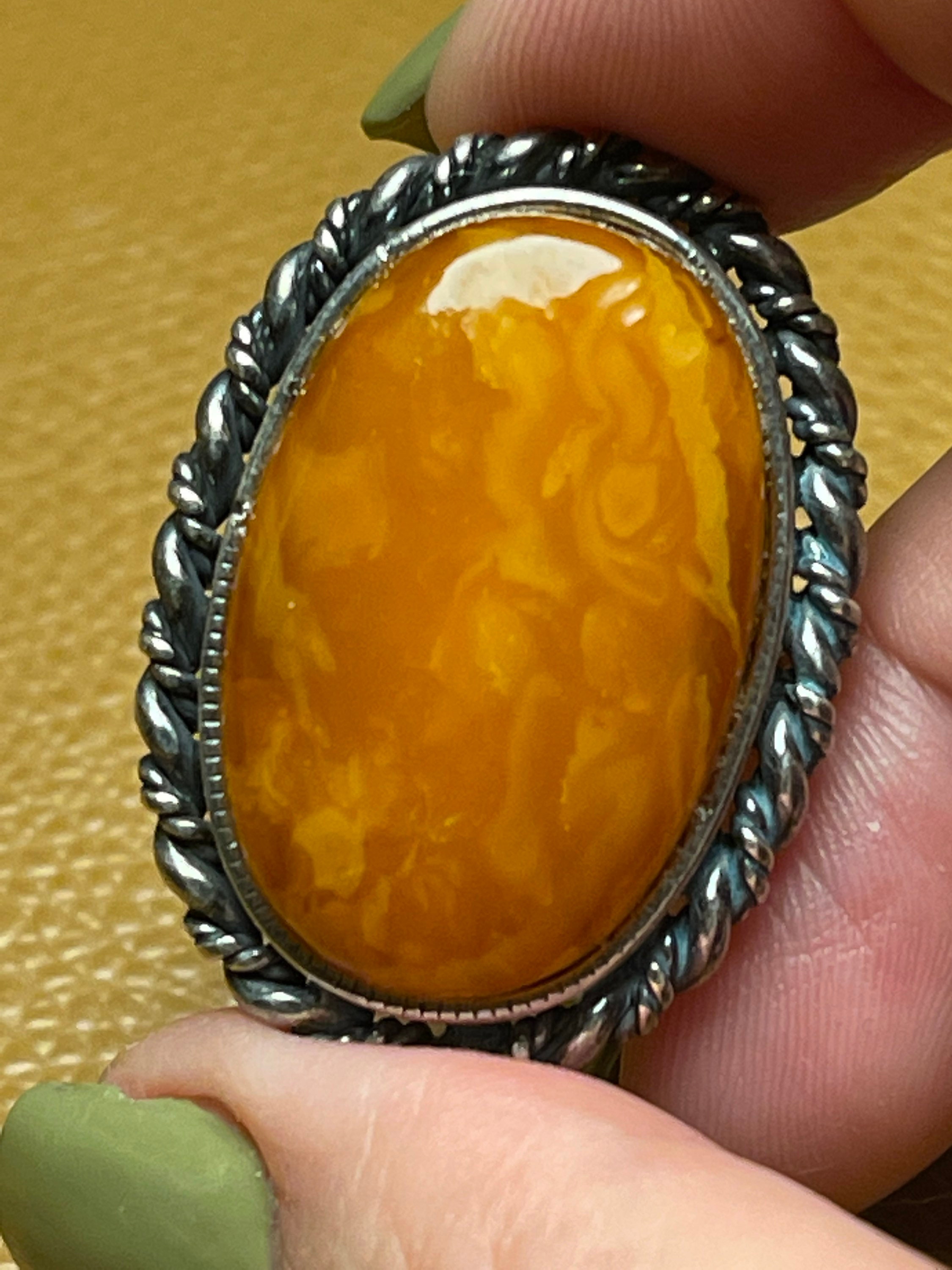Very Large Vintage Baltic Amber Statement Cocktail Ring, Honey Butterscotch, Oxidized Silver