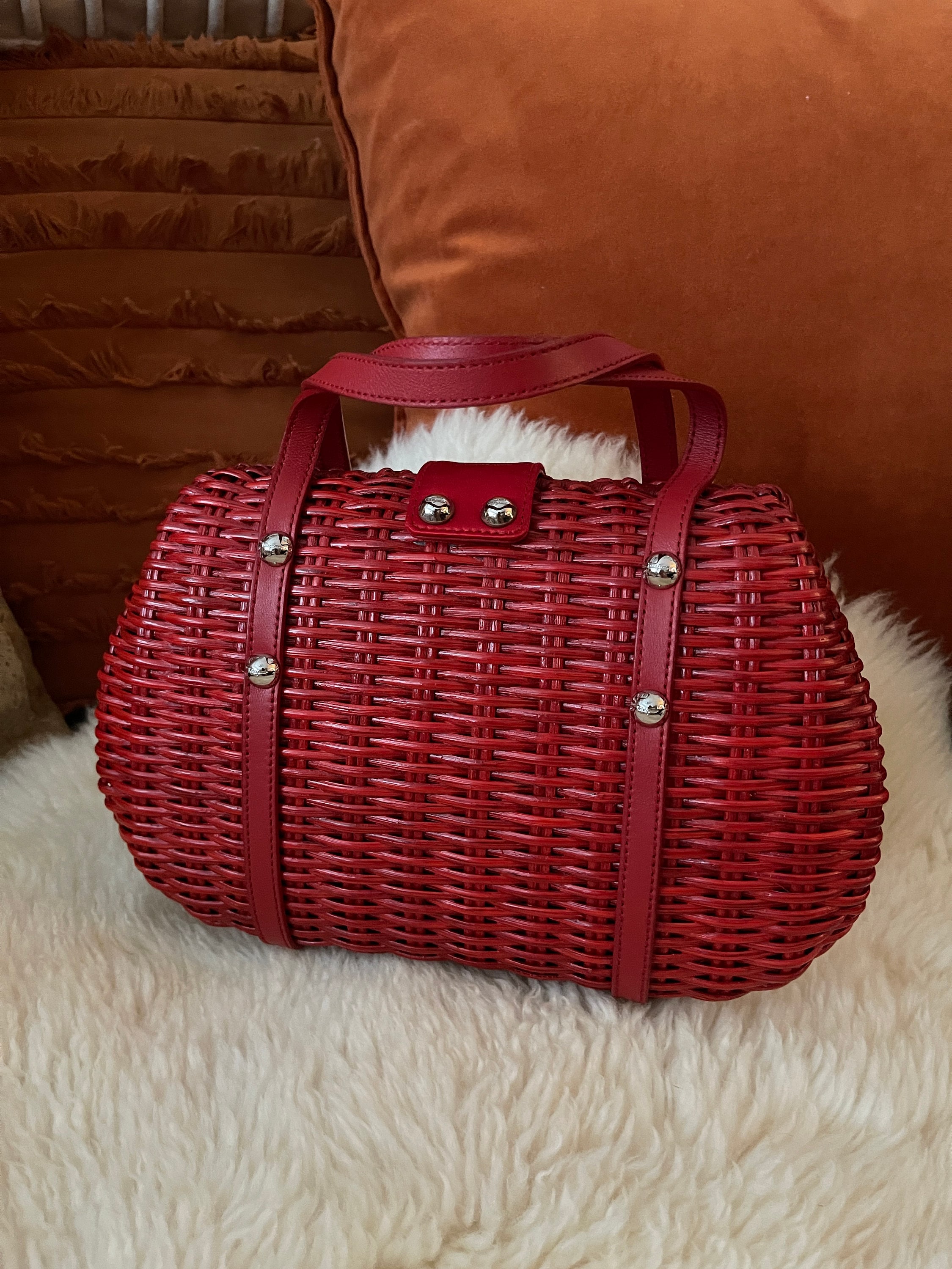バッグ Vintage Ferragamo Straw Bag Basket Bag Vintage Salvatore Ferragamo Beige Rattan Basket Bag Handbag