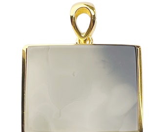 RARE Genuine Natural Baltic Rectangle Shaped Milky Green Amber Pendant on 18k Gold Plated Silver Handmade