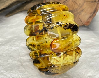 it's an INSECT PARTY!!! Golden Green Baltic Amber Cuff Bracelet Bangle with , Organic Jewellery, Sustainable Jewellery, All Natural