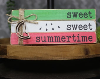 Summertime book stack,  summer tier tray, watermelon tier tray, watermelon book stack, summer décor, melon décor, watermelon décor, stack
