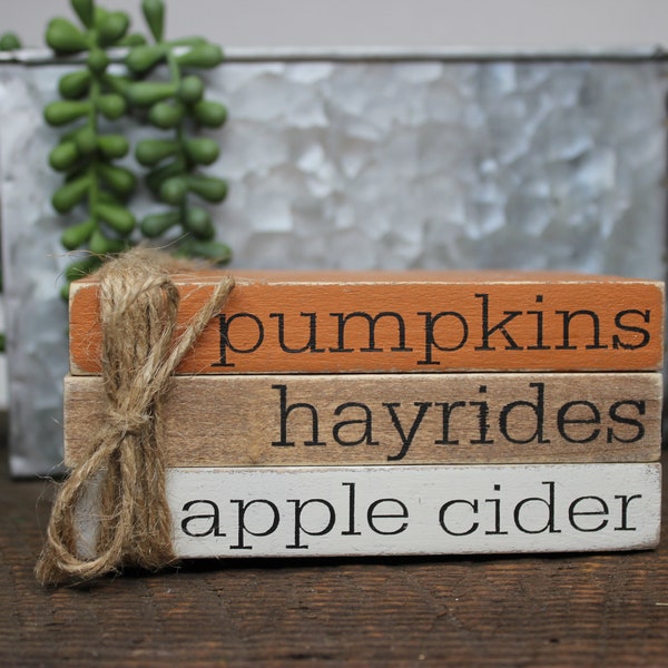 wooden books, tiered tray piece, centerpiece, fall décor, book bundle, book stack, apple cider, hayrides